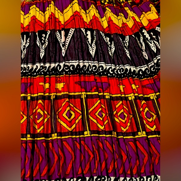 Vibrant ethnic print maxi skirt drawstring waistband size large 100% cotton - Picture 4 of 4
